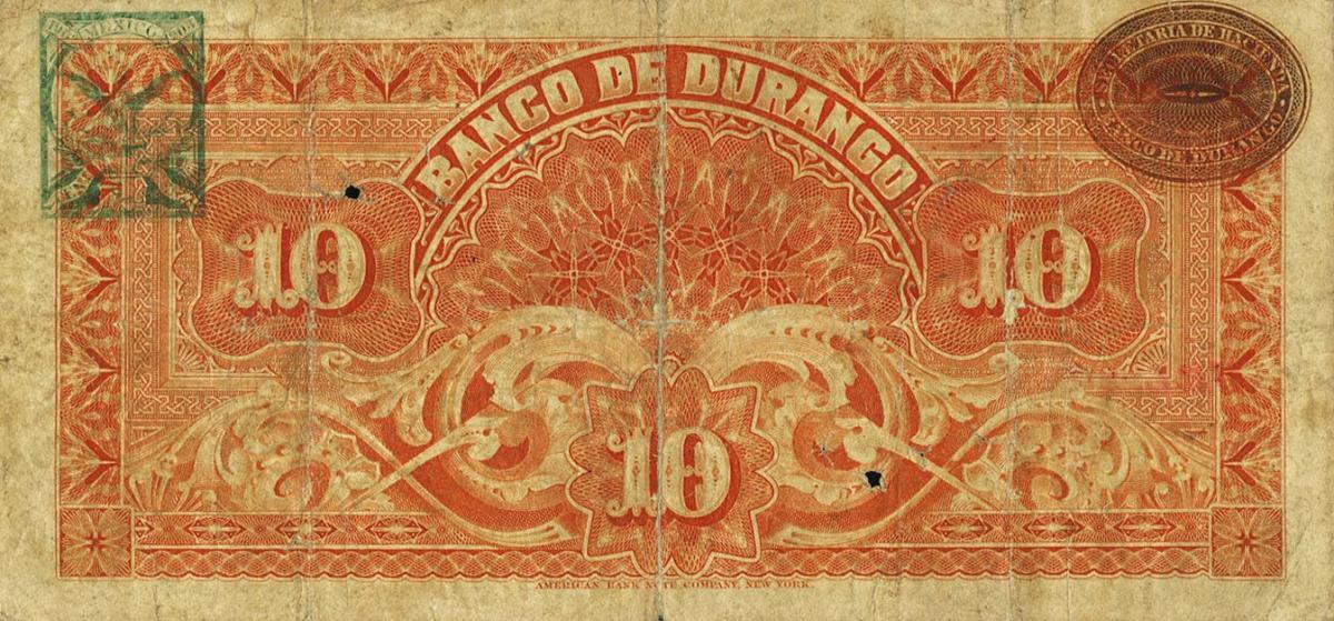 Back of Mexico pS274e: 10 Pesos from 1891