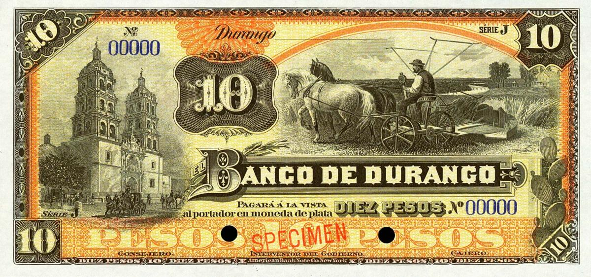 Front of Mexico pS274s2: 10 Pesos from 1891