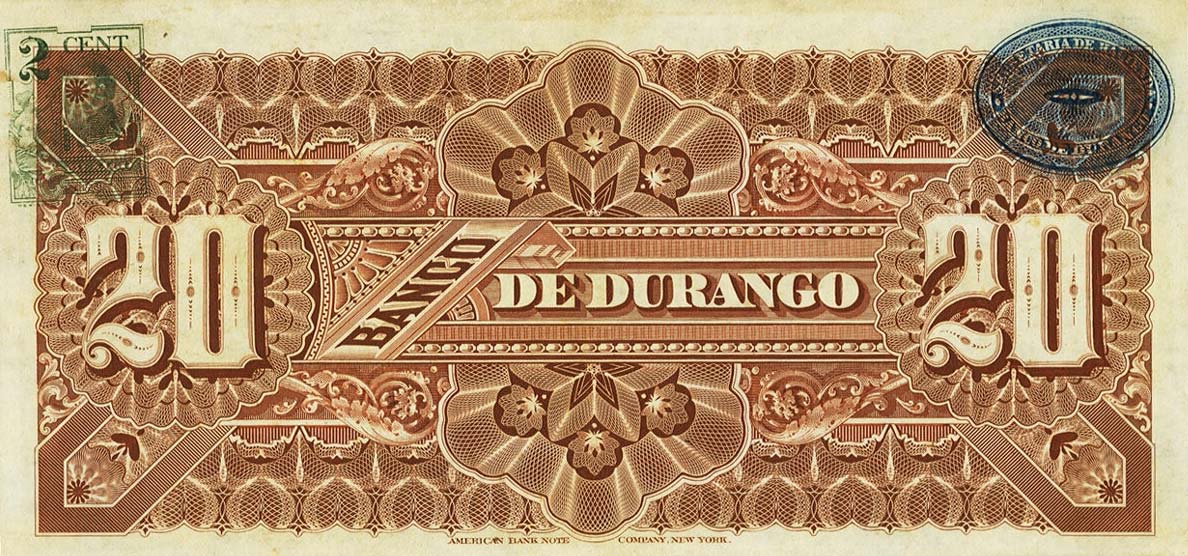 Back of Mexico pS275c: 20 Pesos from 1891