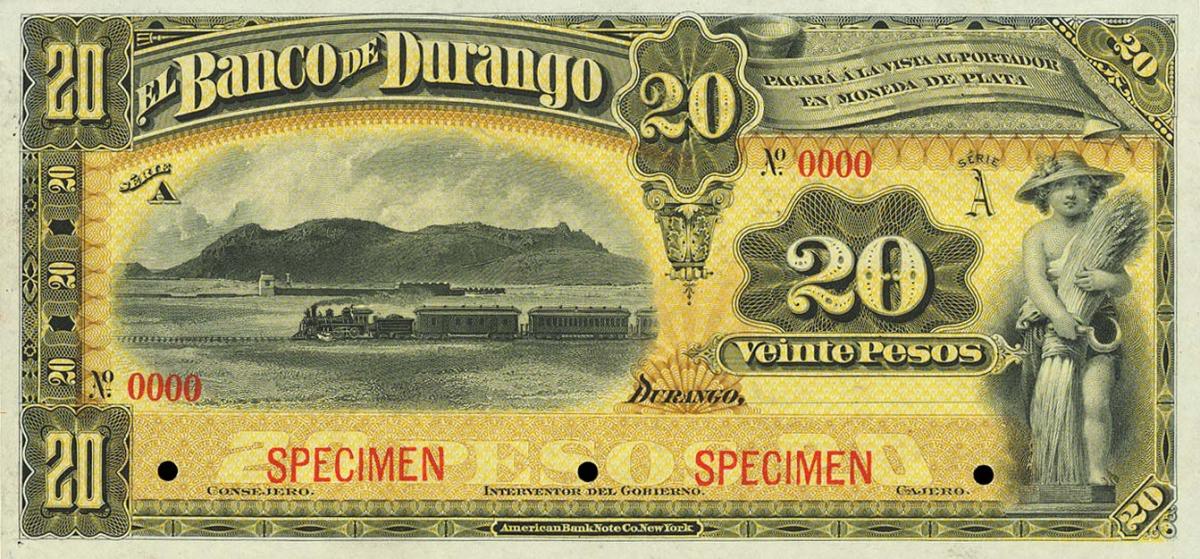 Front of Mexico pS275s1: 20 Pesos from 1891