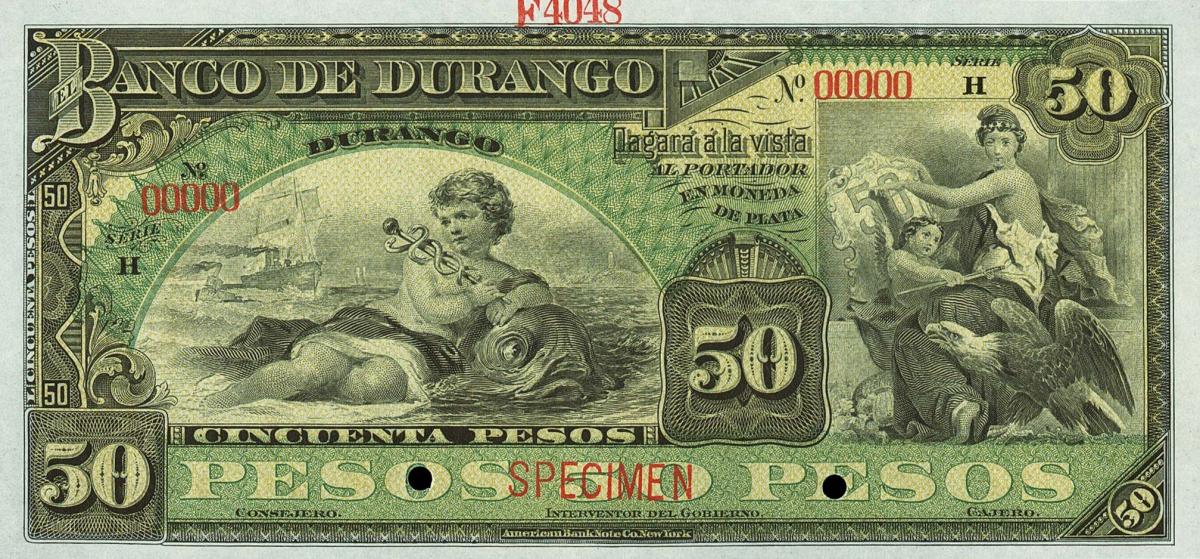 Front of Mexico pS276s: 50 Pesos from 1891