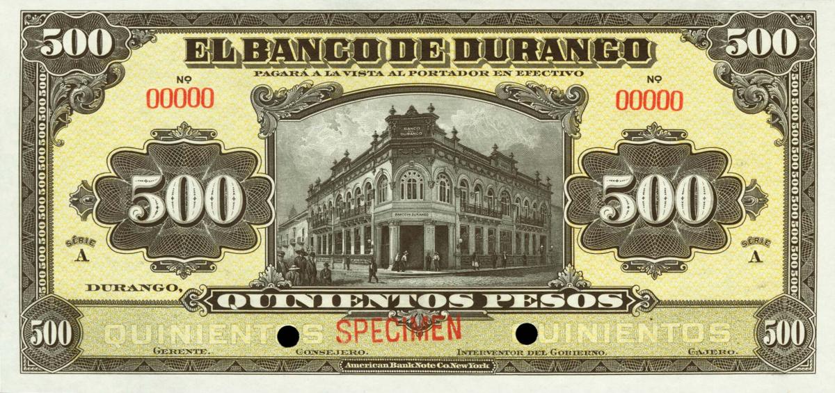 Front of Mexico pS278s: 500 Pesos from 1914