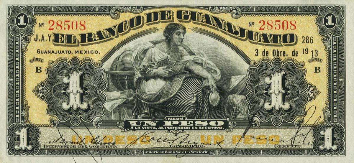 Front of Mexico pS287a: 1 Peso from 1913