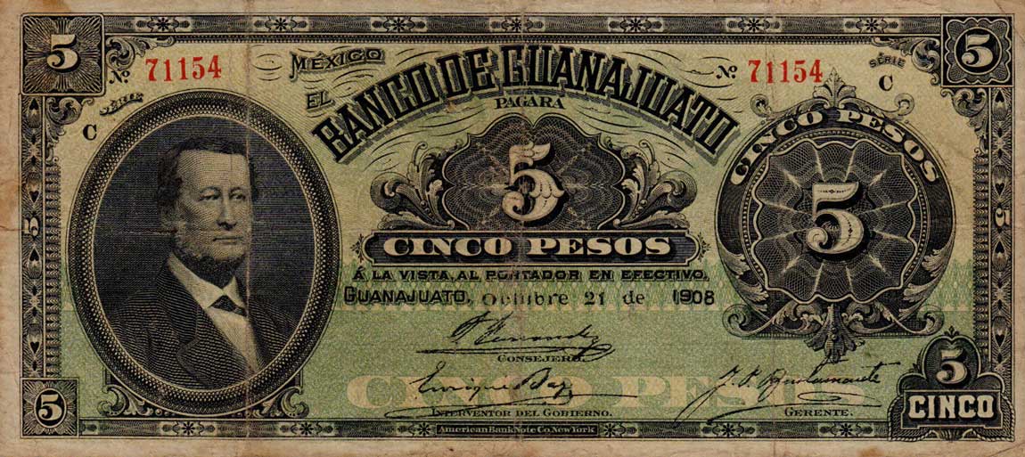 Front of Mexico pS289c: 5 Pesos from 1900