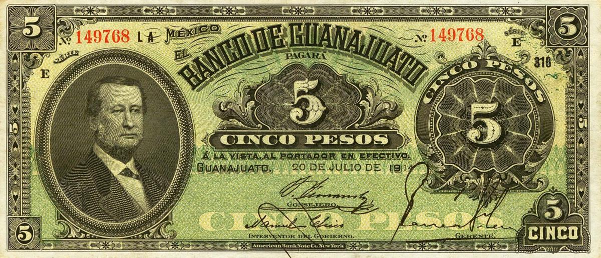 Front of Mexico pS289d: 5 Pesos from 1900