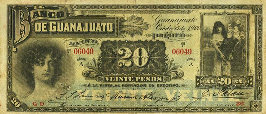 Front of Mexico pS291a: 20 Pesos from 1900