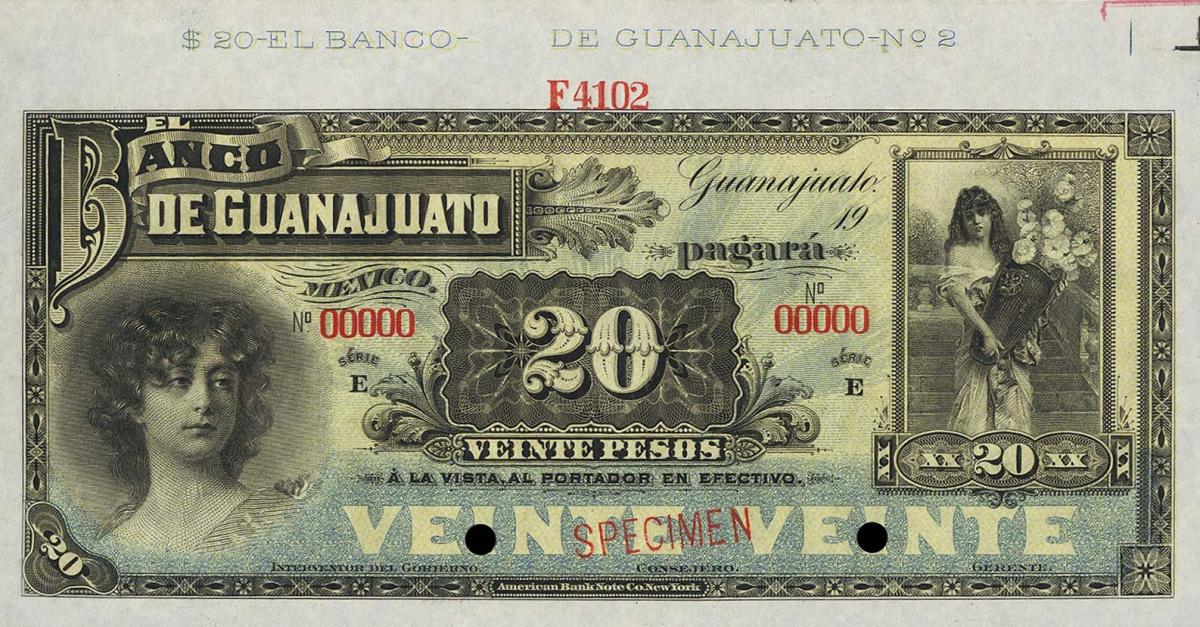 Front of Mexico pS291s: 20 Pesos from 1900