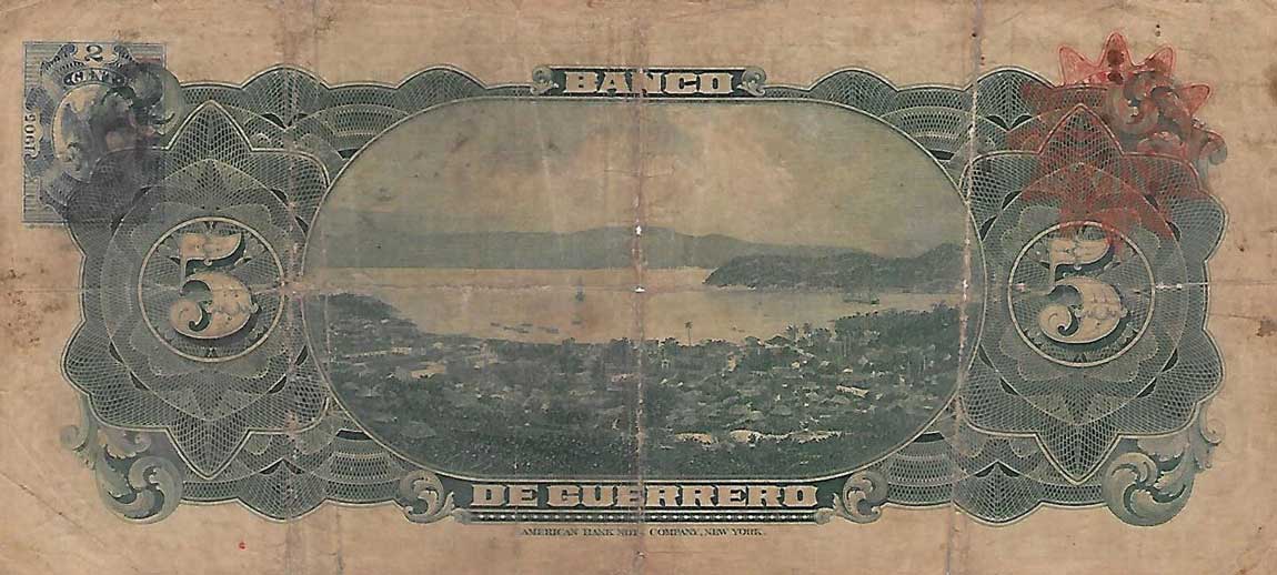 Back of Mexico pS298a: 5 Pesos from 1906