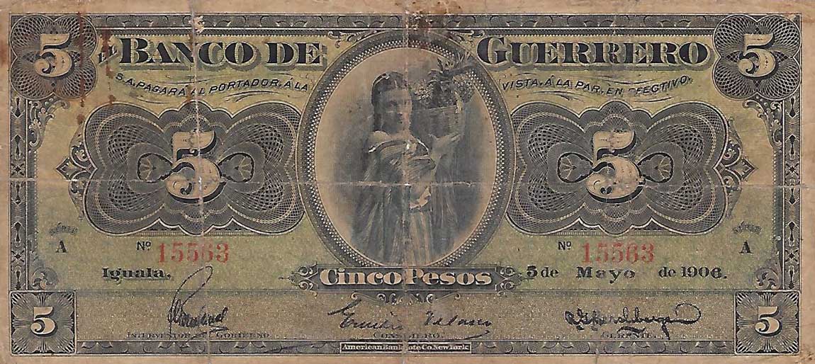 Front of Mexico pS298a: 5 Pesos from 1906