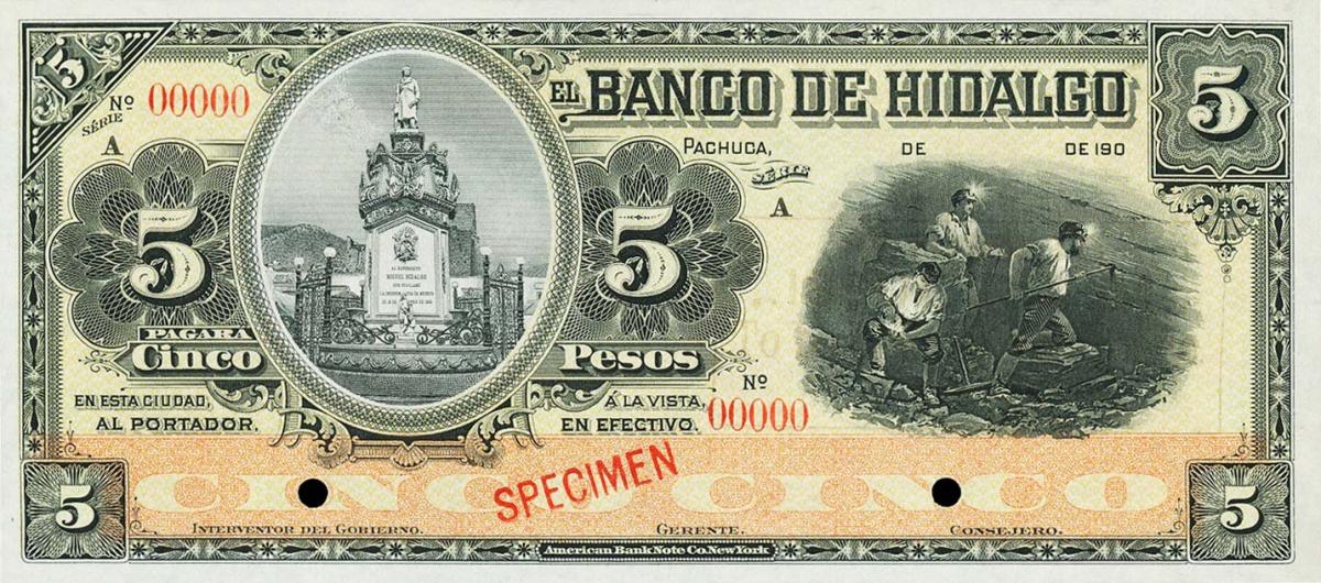 Front of Mexico pS305s: 5 Pesos from 1902