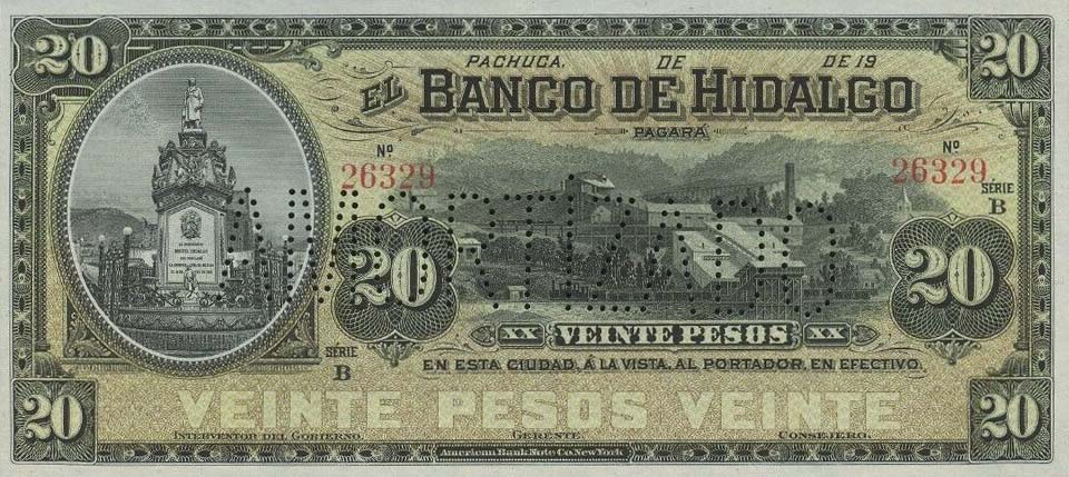 Front of Mexico pS307r2: 20 Pesos from 1902