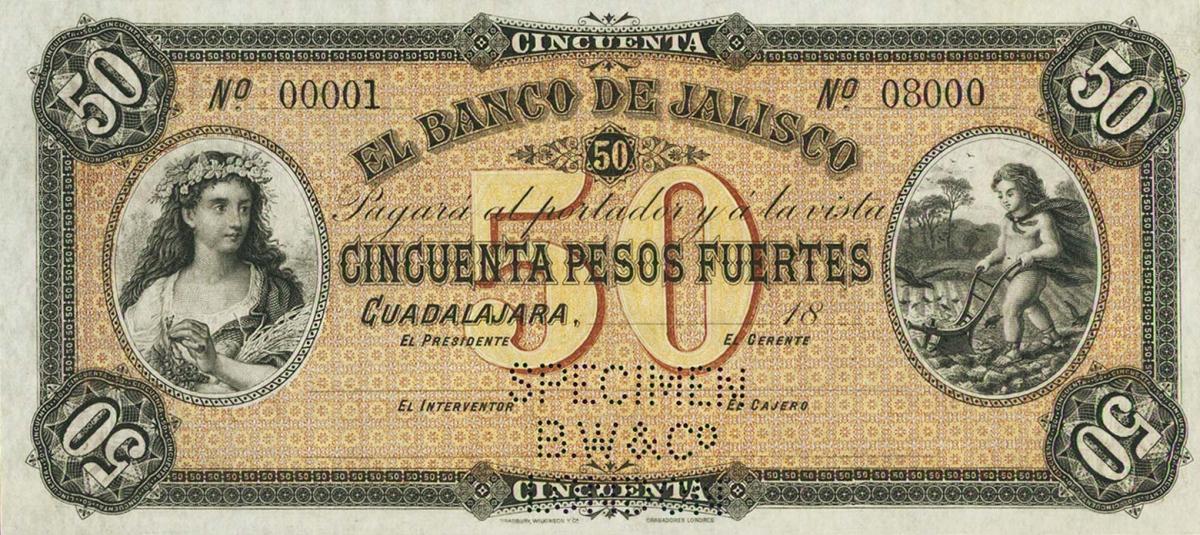 Front of Mexico pS317s: 50 Pesos from 1898