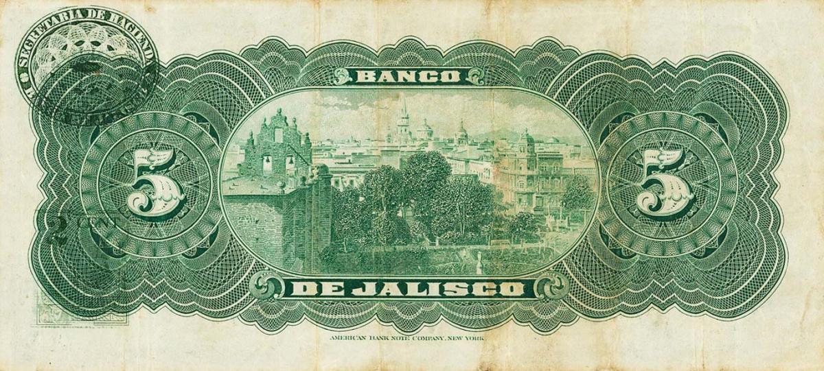 Back of Mexico pS320c: 5 Pesos from 1902