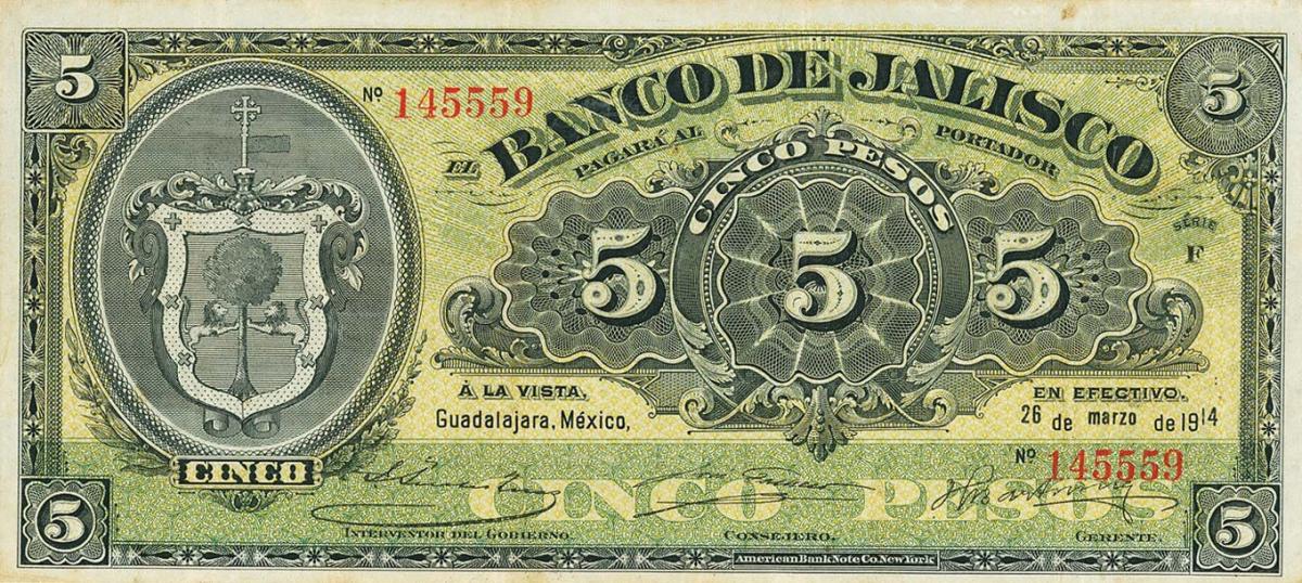 Front of Mexico pS320c: 5 Pesos from 1902