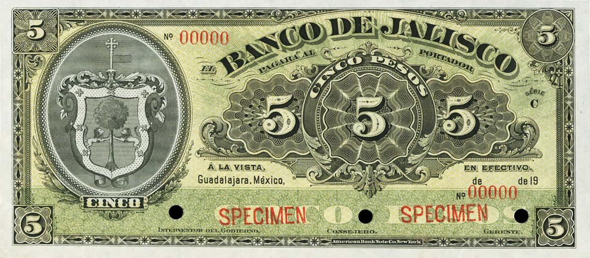 Front of Mexico pS320s: 5 Pesos from 1902