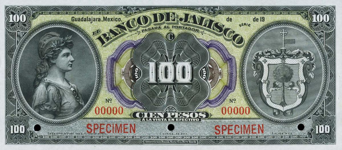 Front of Mexico pS325s: 100 Pesos from 1910