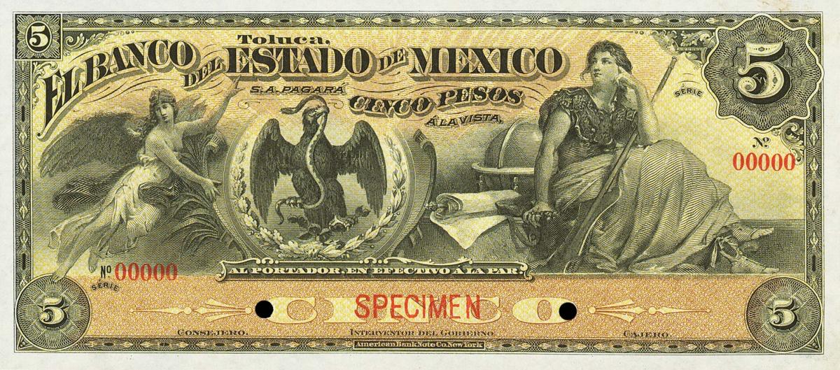 Front of Mexico pS329s1: 5 Pesos from 1897