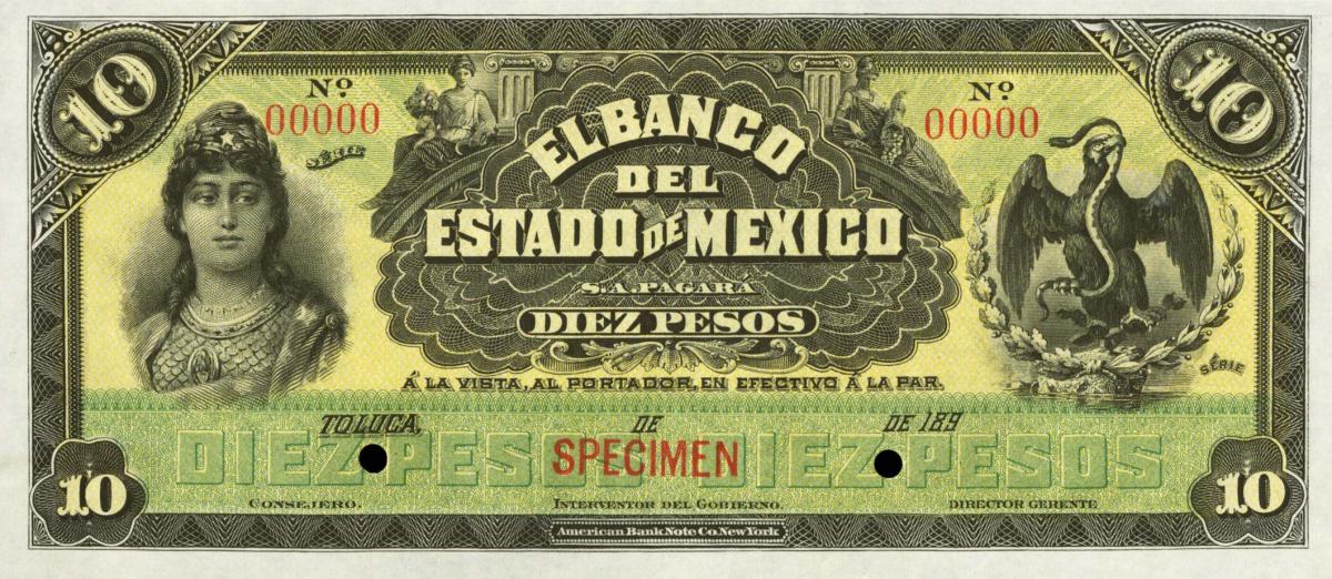 Front of Mexico pS330s: 10 Pesos from 1898