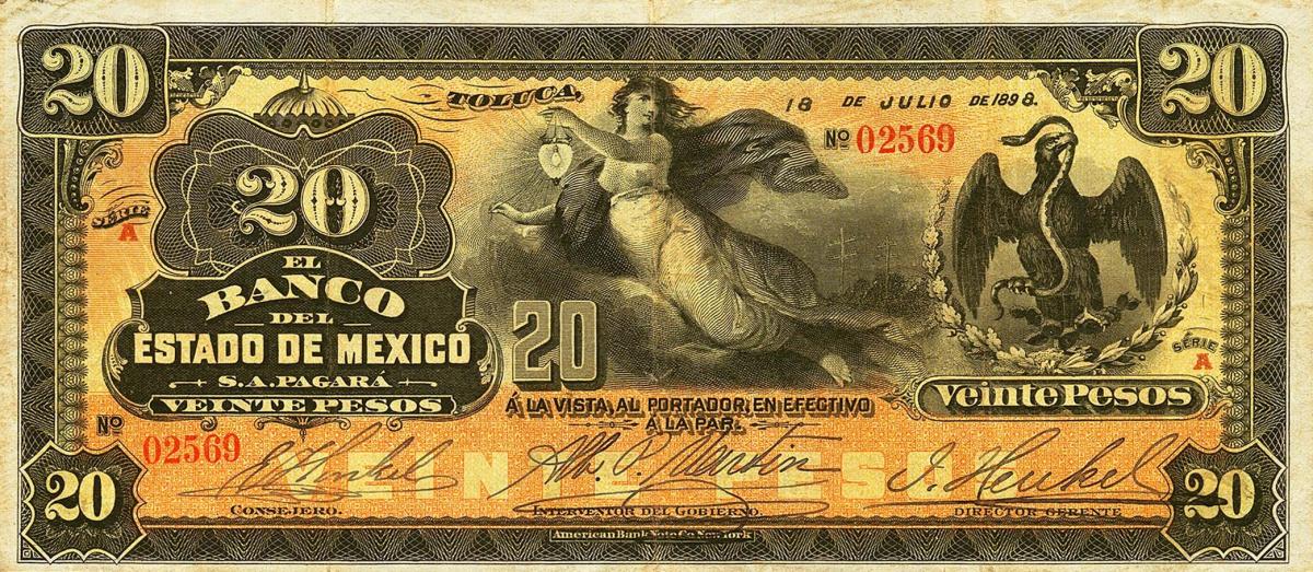 Front of Mexico pS331a: 20 Pesos from 1898