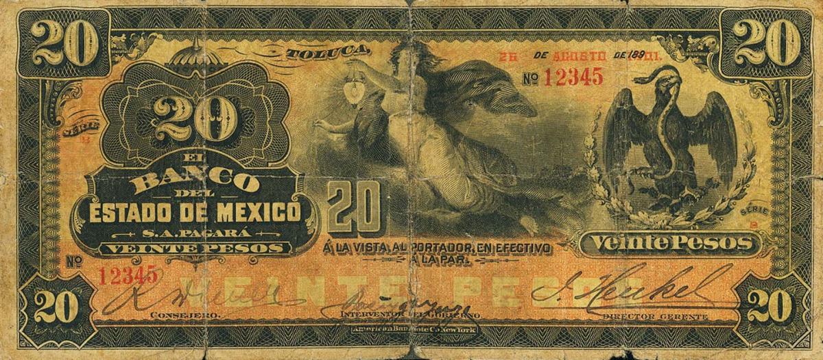 Front of Mexico pS331b: 20 Pesos from 1898