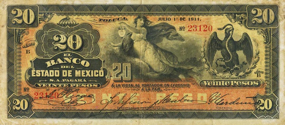 Front of Mexico pS331c: 20 Pesos from 1898