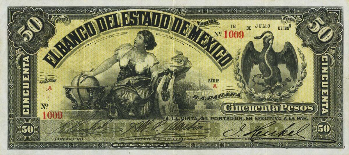 Front of Mexico pS332a: 50 Pesos from 1898