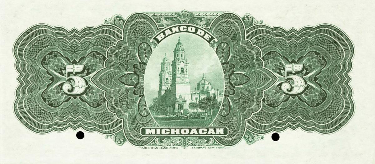 Back of Mexico pS338s: 5 Pesos from 1903