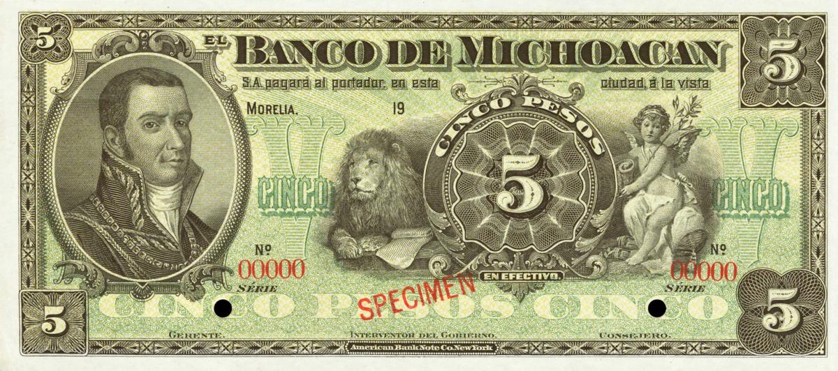 Front of Mexico pS338s: 5 Pesos from 1903