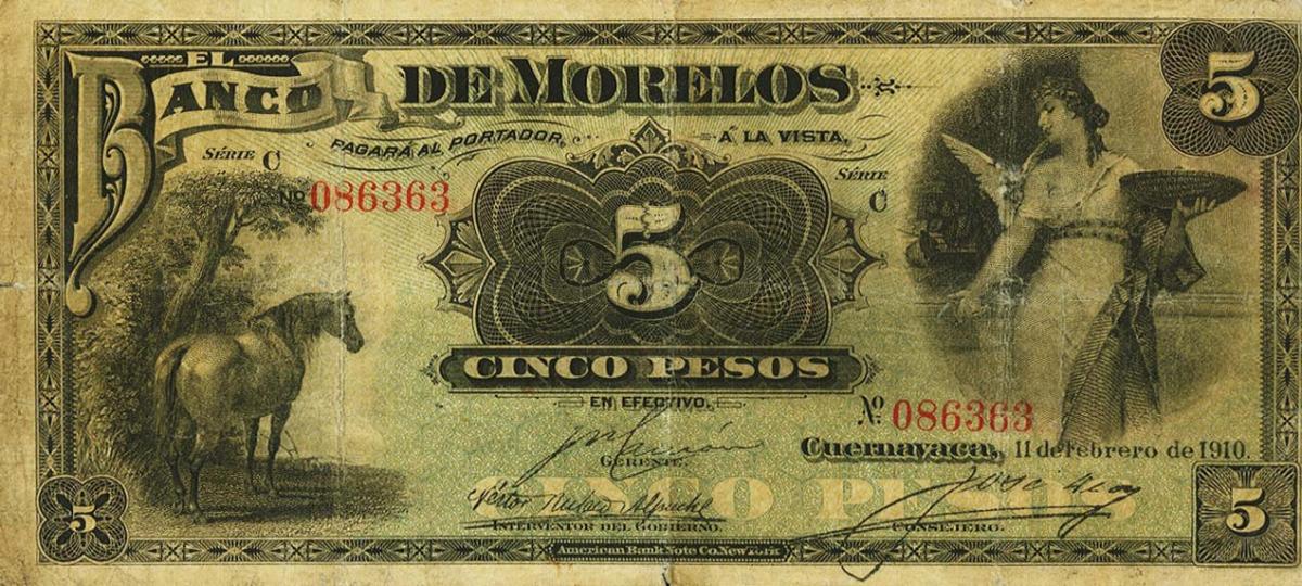 Front of Mexico pS345b: 5 Pesos from 1903