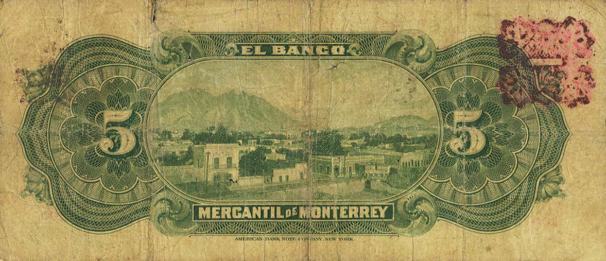 Back of Mexico pS352Aa: 5 Pesos from 1906