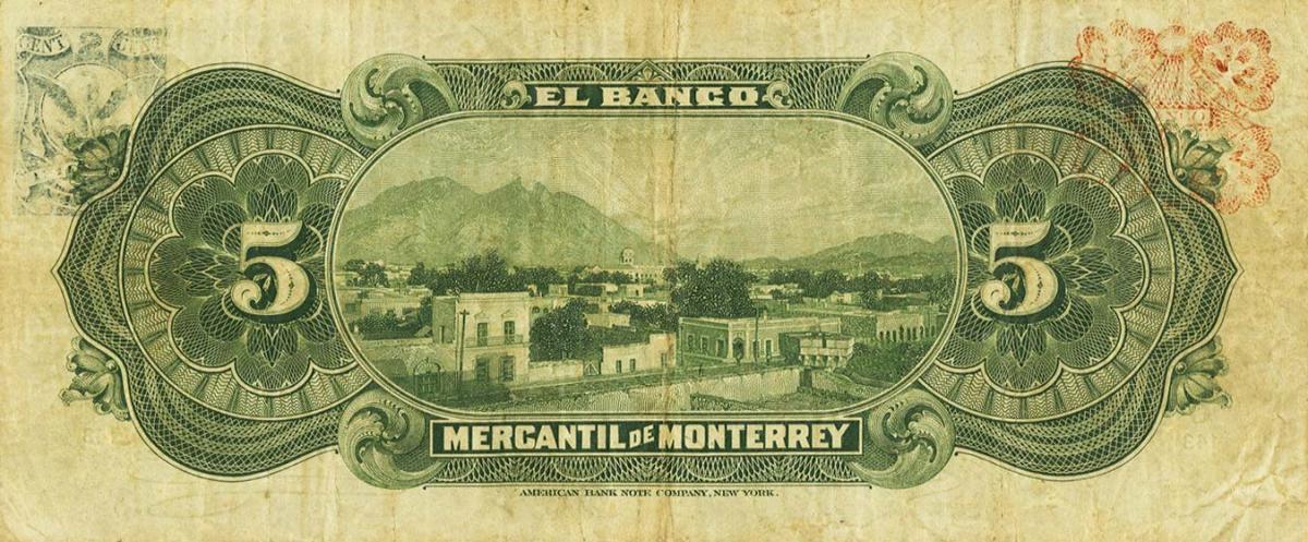 Back of Mexico pS352Ab: 5 Pesos from 1906