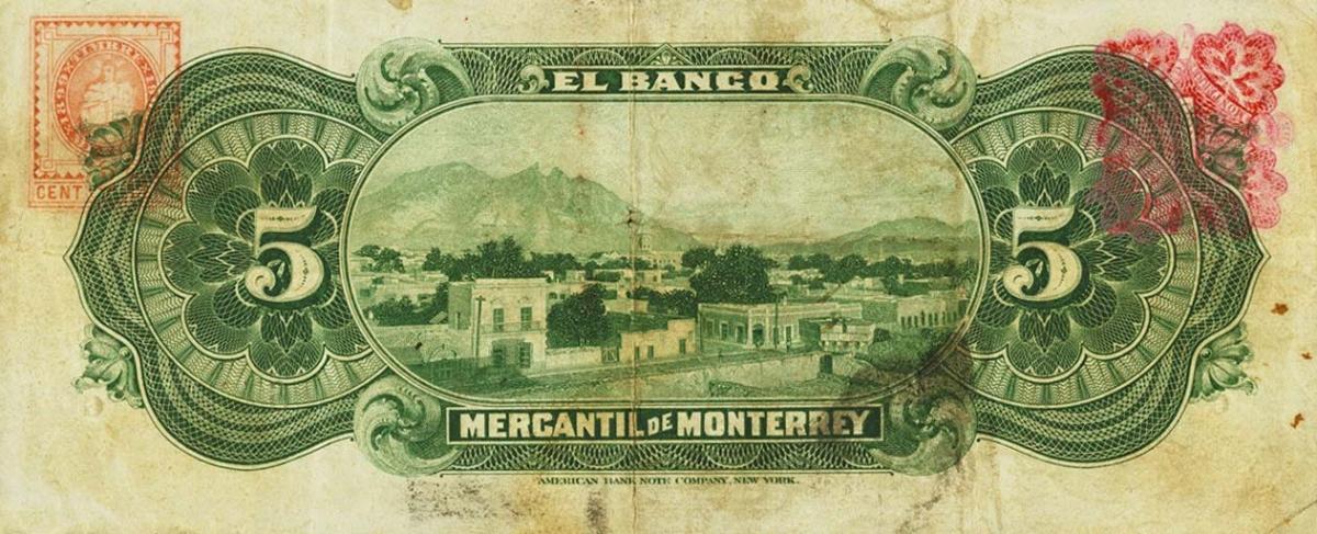 Back of Mexico pS352a: 5 Pesos from 1900