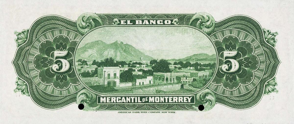 Back of Mexico pS352s: 5 Pesos from 1900