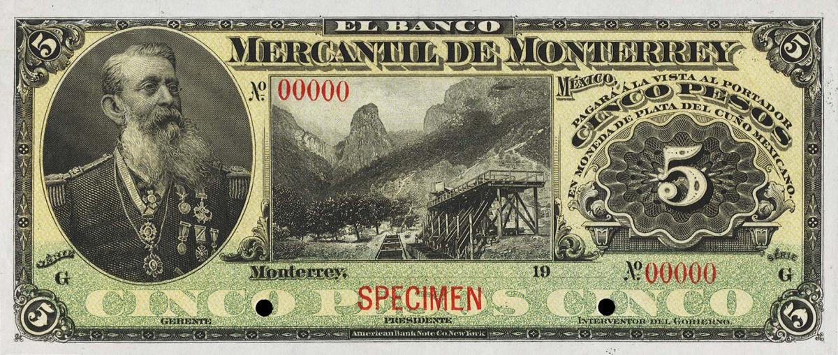 Front of Mexico pS352s: 5 Pesos from 1900