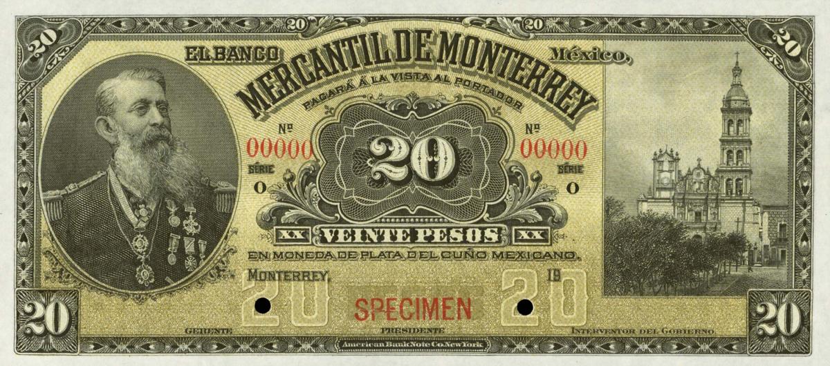 Front of Mexico pS354s: 20 Pesos from 1900