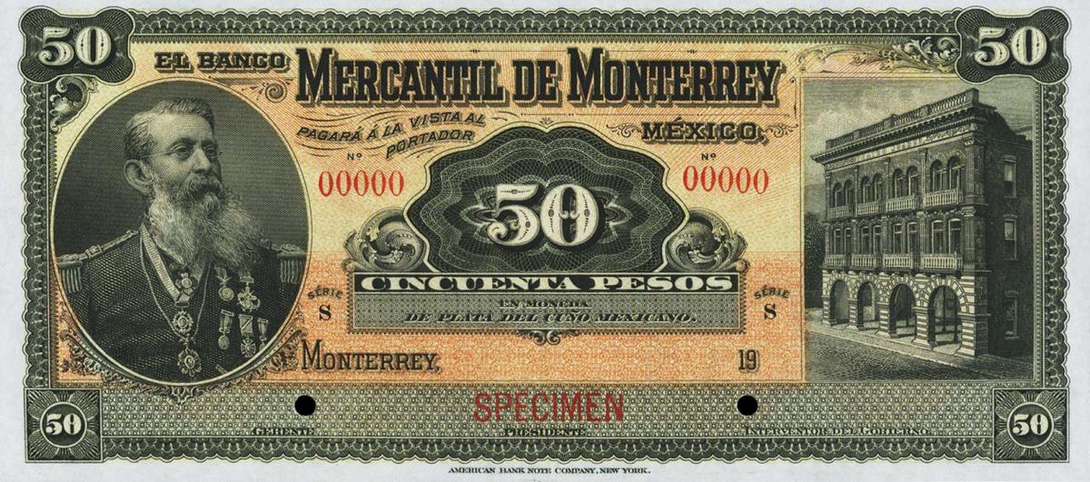 Front of Mexico pS355s: 50 Pesos from 1900