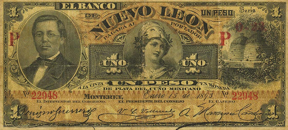 Front of Mexico pS359a: 1 Peso from 1892