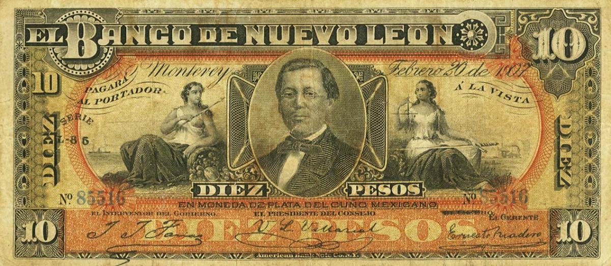 Front of Mexico pS361b: 10 Pesos from 1895