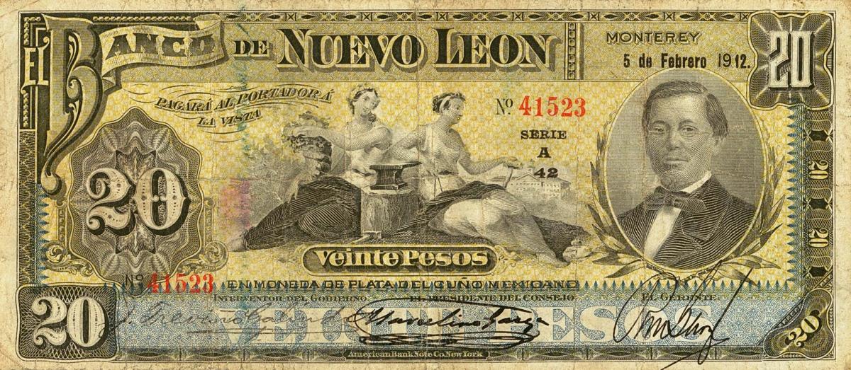 Front of Mexico pS362c: 20 Pesos from 1894