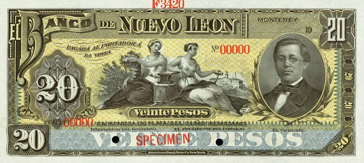 Front of Mexico pS362s: 20 Pesos from 1894