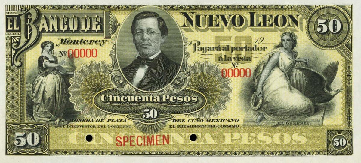 Front of Mexico pS363s: 50 Pesos from 1893