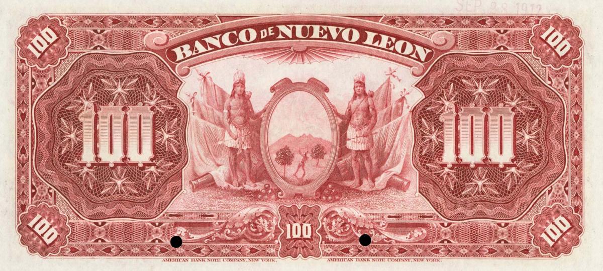 Back of Mexico pS364s: 100 Pesos from 1893