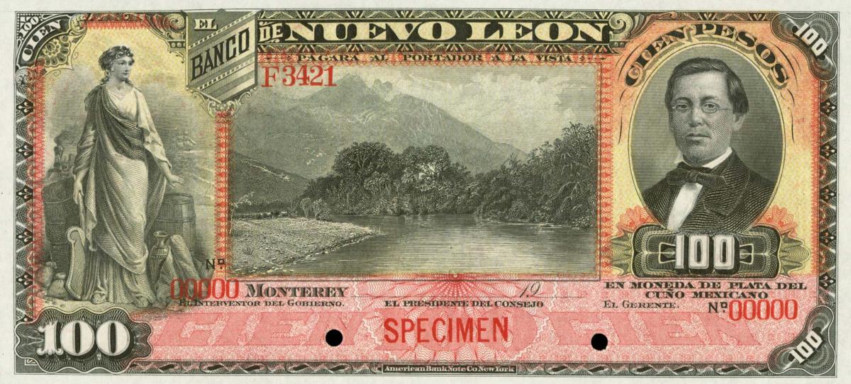 Front of Mexico pS364s: 100 Pesos from 1893