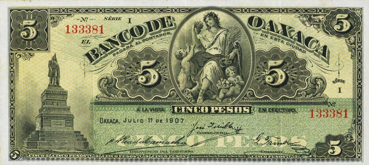 Front of Mexico pS371a: 5 Pesos from 1903