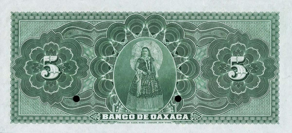Back of Mexico pS371s: 5 Pesos from 1903