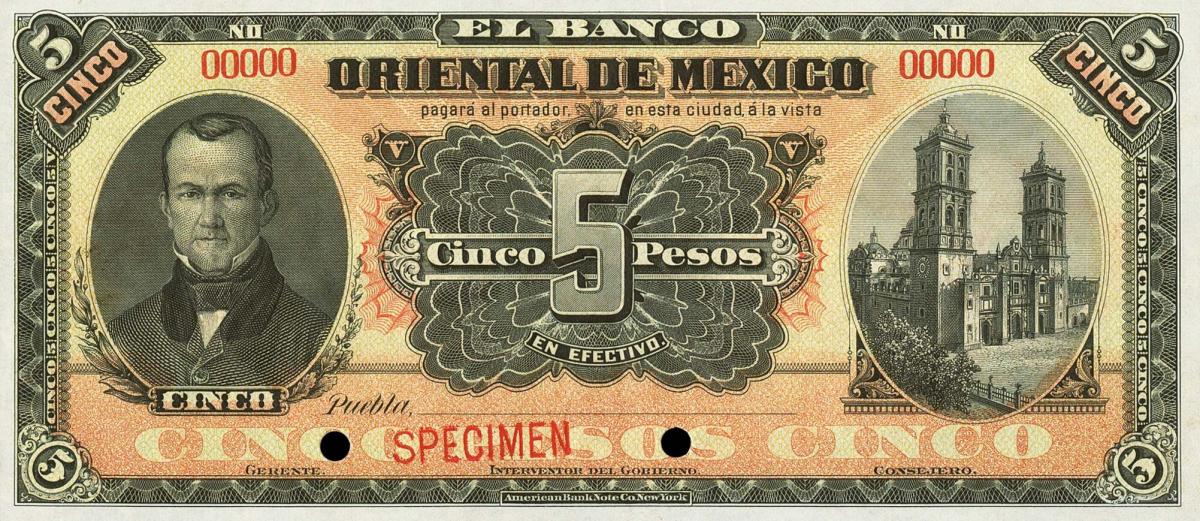 Front of Mexico pS381s: 5 Pesos from 1900