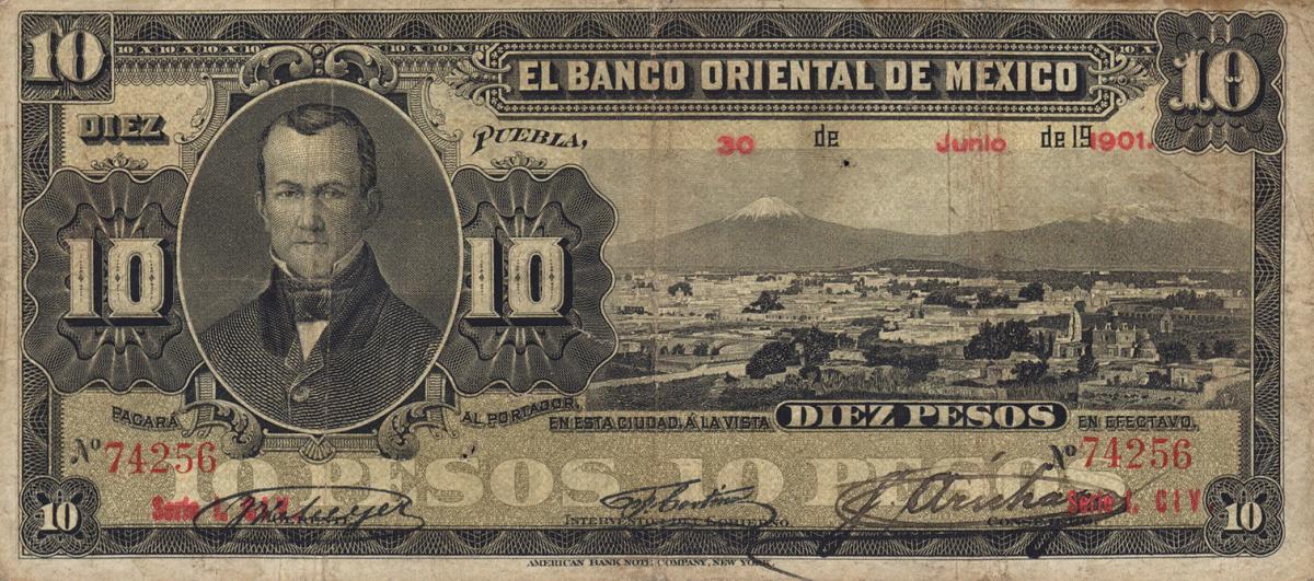 Front of Mexico pS382b: 10 Pesos from 1900