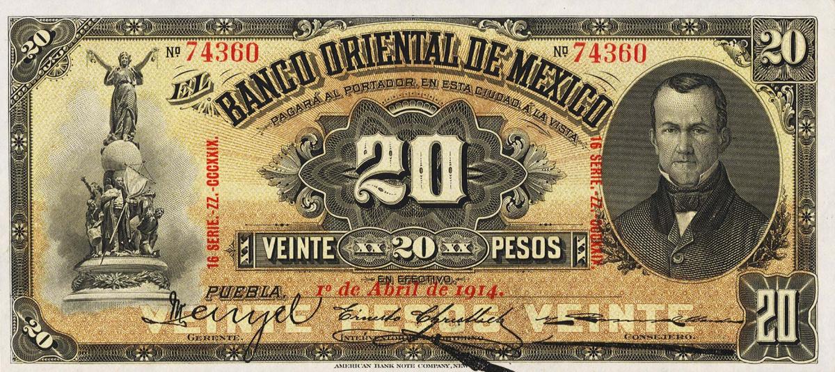 Front of Mexico pS383c: 20 Pesos from 1900