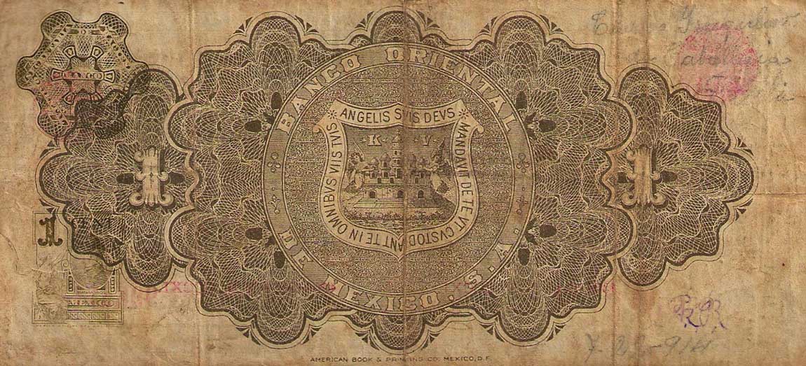 Back of Mexico pS388a: 1 Peso from 1914