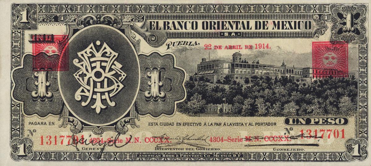 Front of Mexico pS388b: 1 Peso from 1914